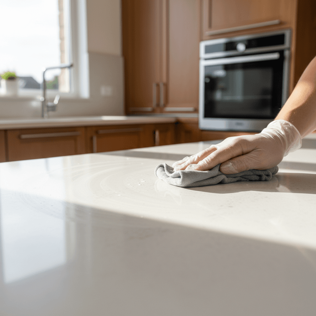 Spotless kitchen with gleaming countertops and organized counters